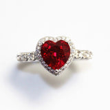 Deep Red Created Ruby and CZ Heart Ring in 925 Sterling Silver, So Romantic!