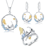 Cat and Butterfly Fine Sterling Silver Jewelry, Genuine Gemstone-Necklace, Earrings, Ring or SET