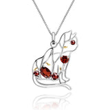 IN STOCK! Designer Cat Necklace Sterling Silver & REAL Gemstones! Garnet, Topaz - The Pink Pigs, A Compassionate Boutique