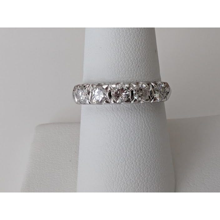Diamond 5 Stone Anniversary Band .95ctw Of Sparkling Diamonds in 14K White Gold - The Pink Pigs, A Compassionate Boutique