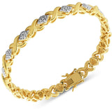 Diamond Accent X Link Bracelet in Gold Over Fine Silver-Plate
