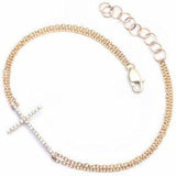 Diamond and 14K Gold Sideways Cross Jewelry, Bracelet Double Strand Yellow Gold - The Pink Pigs, A Compassionate Boutique