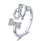 Dog Chasing a Bone Sterling Silver Ring with Sparkling CZ, For the Dog Lovers! - The Pink Pigs, A Compassionate Boutique