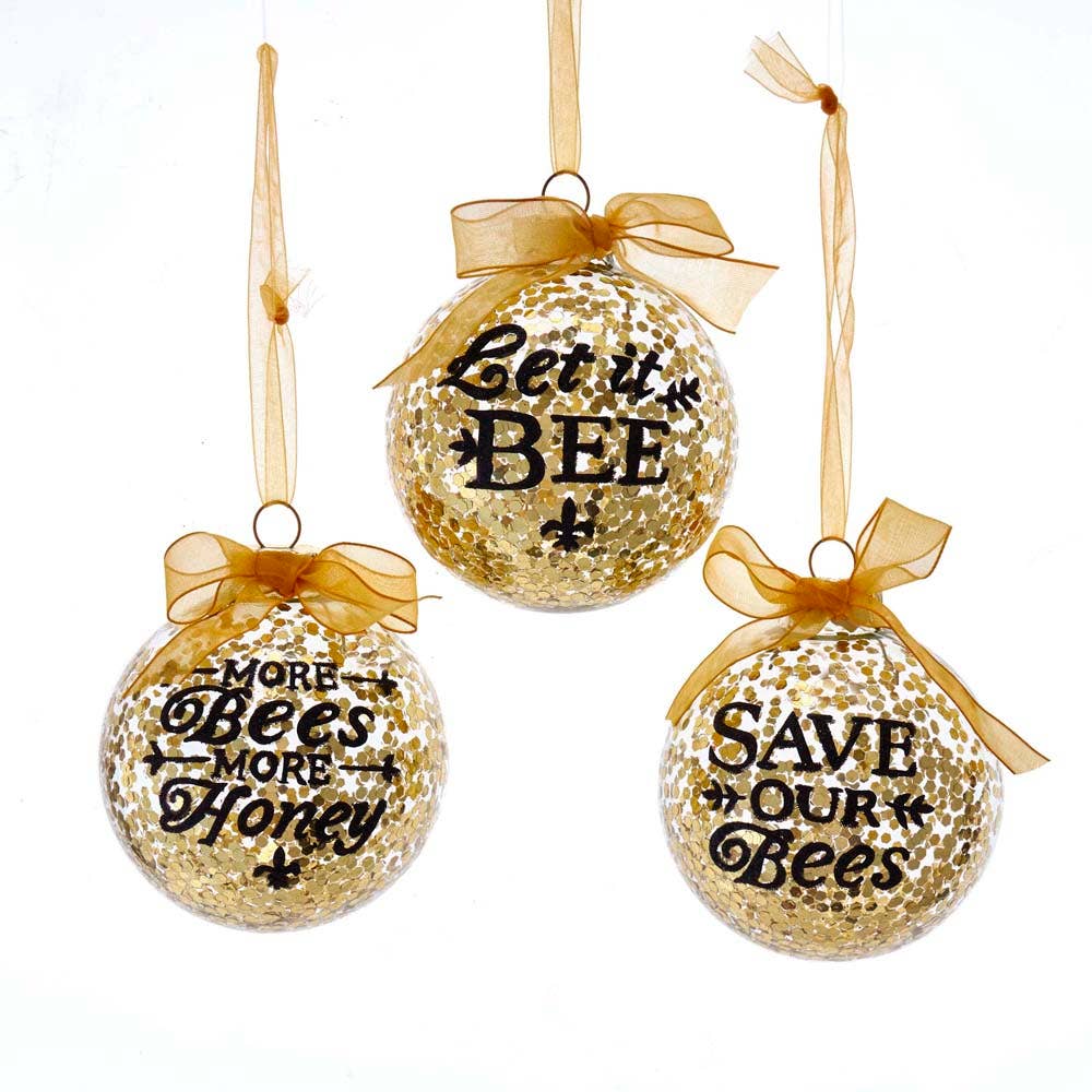 Sparkling Gold Bee Ornaments: GLASS GOLD BALL - The Pink Pigs, Animal Lover's Boutique