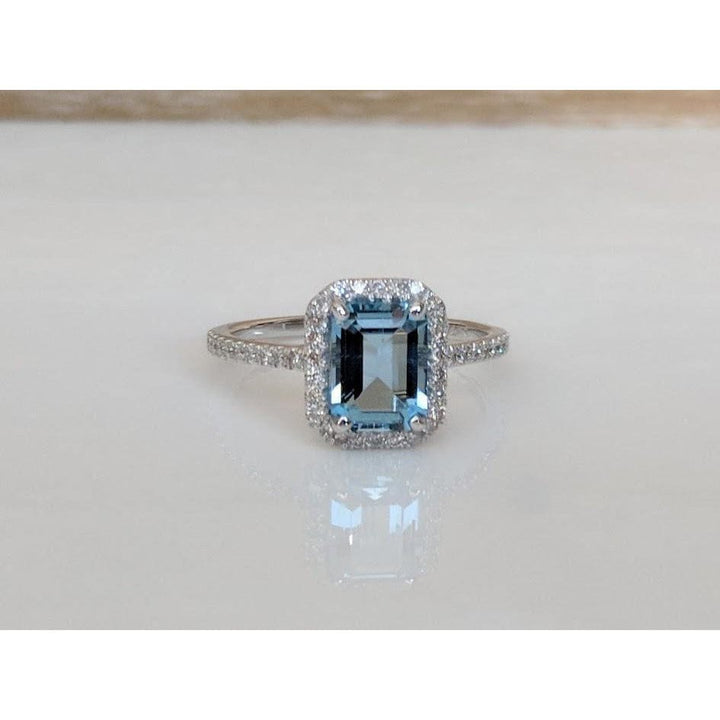 ebay Fine Jewelry Rings Aquamarine and Diamond Halo Ring, 14K Gold, Emerald Cut-Extraordinary!