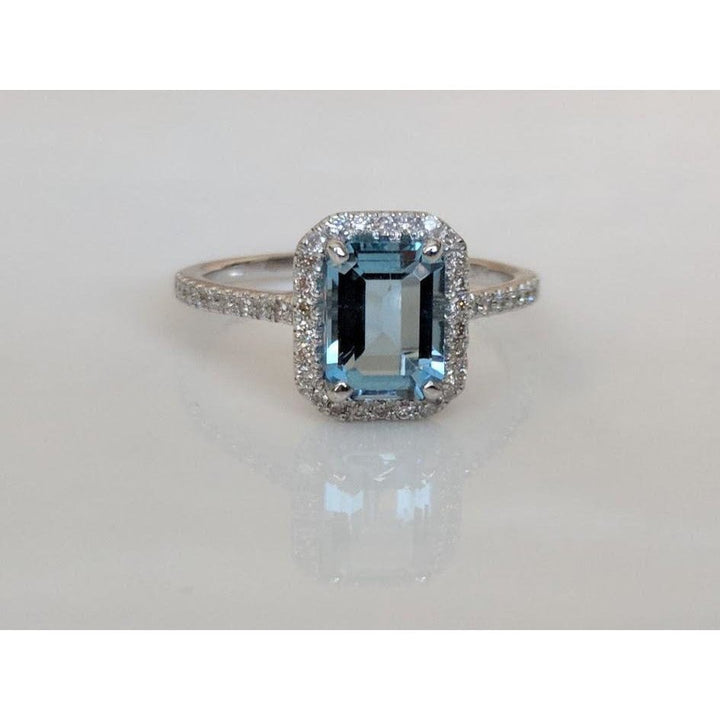 ebay Fine Jewelry Rings Aquamarine and Diamond Halo Ring, 14K Gold, Emerald Cut-Extraordinary!