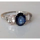 Sapphire, Morganite and Diamond Ring in 10K White Gold, Gorgeous & Unusual!