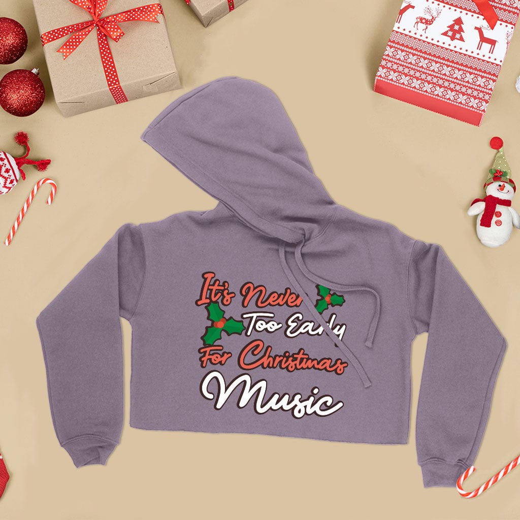 Christmas Music Women's Cropped Fleece Hoodie - Word Art Cropped Hoodie for Women - Music Hooded Sweatshirt