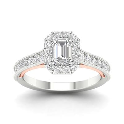 Emerald Cut 1ctw Certified Diamond Engagement Ring Two Tone 14K Gold
