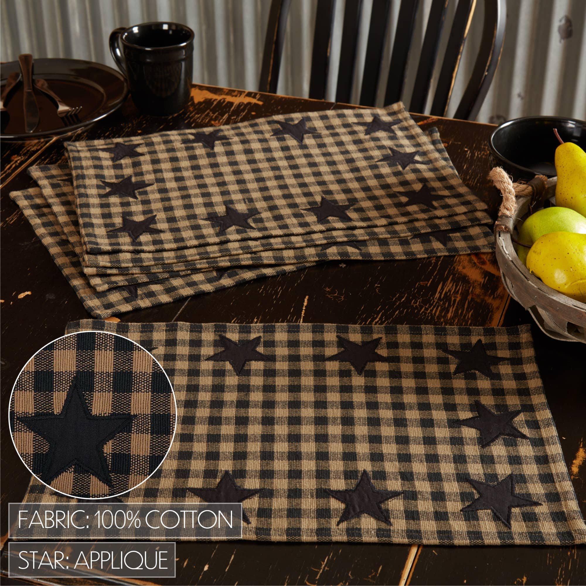 Black Star Country Placemat Set of 6 12x18