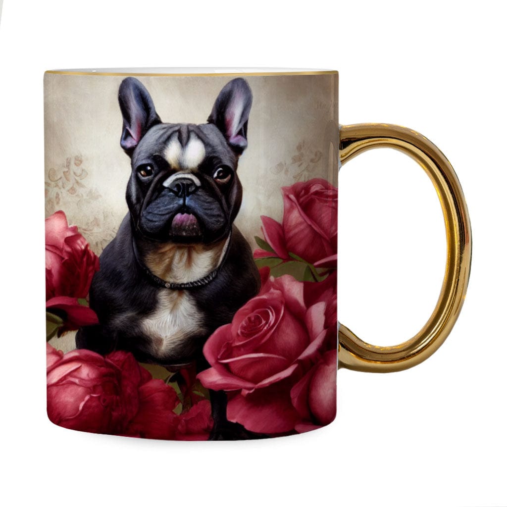 Red Rose Mug - Artwork Gold Rim and Handle Mug - Bulldog Mug