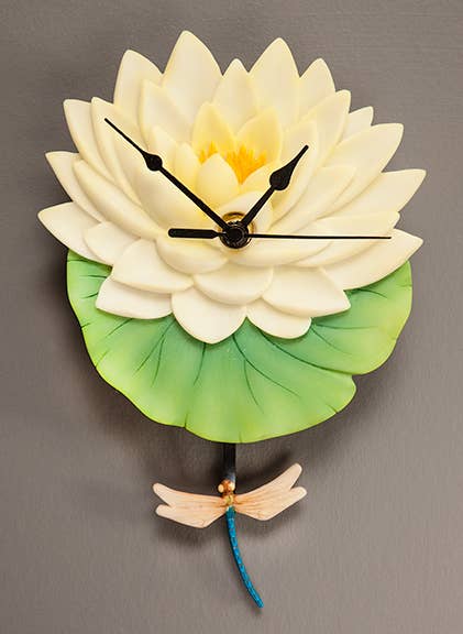 Water Lily & Dragonfly Pendulum Wall Clock