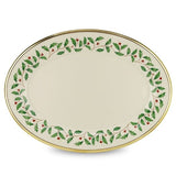 Lenox Holiday 16" Oval Ivory Bone Serving Platter with Gold Rim