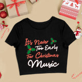 Christmas Music Women's Cropped T-Shirt - Word Art Crop Top - Music Crop Tee Shirt