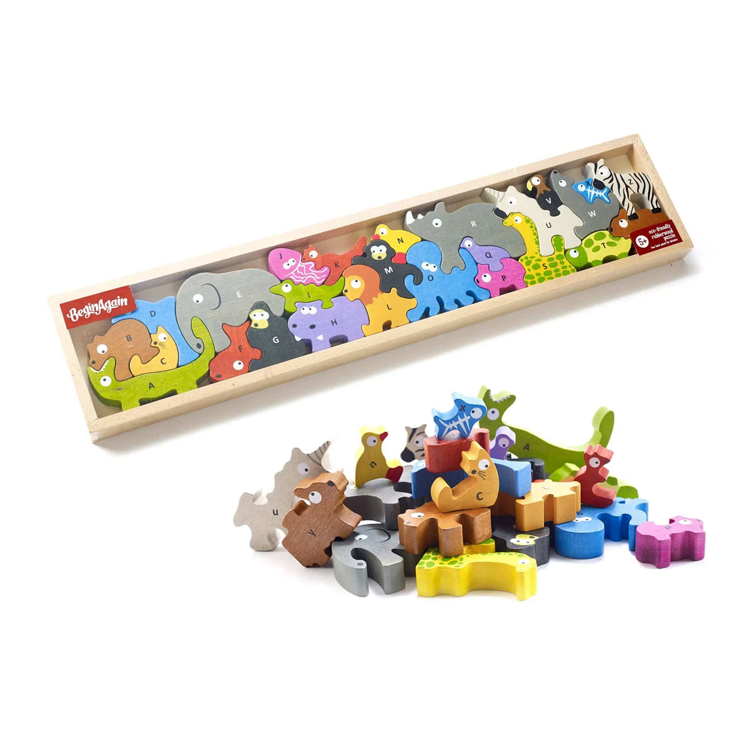 Faire-Begin Again Baby & Toddler Animal Parade A-Z Wooden Animal Puzzle & Alphabet Toy in One!  Eco Friendly