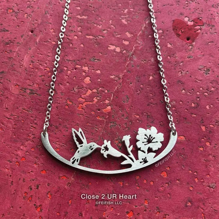 FAIRE - Close 2 UR Heart Fashion Jewelry Hummingbird Wild Bird Necklaces Stainless Steel Bar Pendant Made in the USA