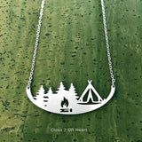 FAIRE - Close 2 UR Heart Fashion Jewelry Necklaces Tent Camper Happy Camper in the Woods Stainless Steel Necklace-Tent and RV, Made in the USA*