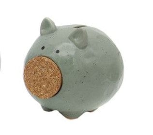 FAIRE - DEI Decor Green Speckled Ceramic Piggy Bank-Cork Snout So cute!