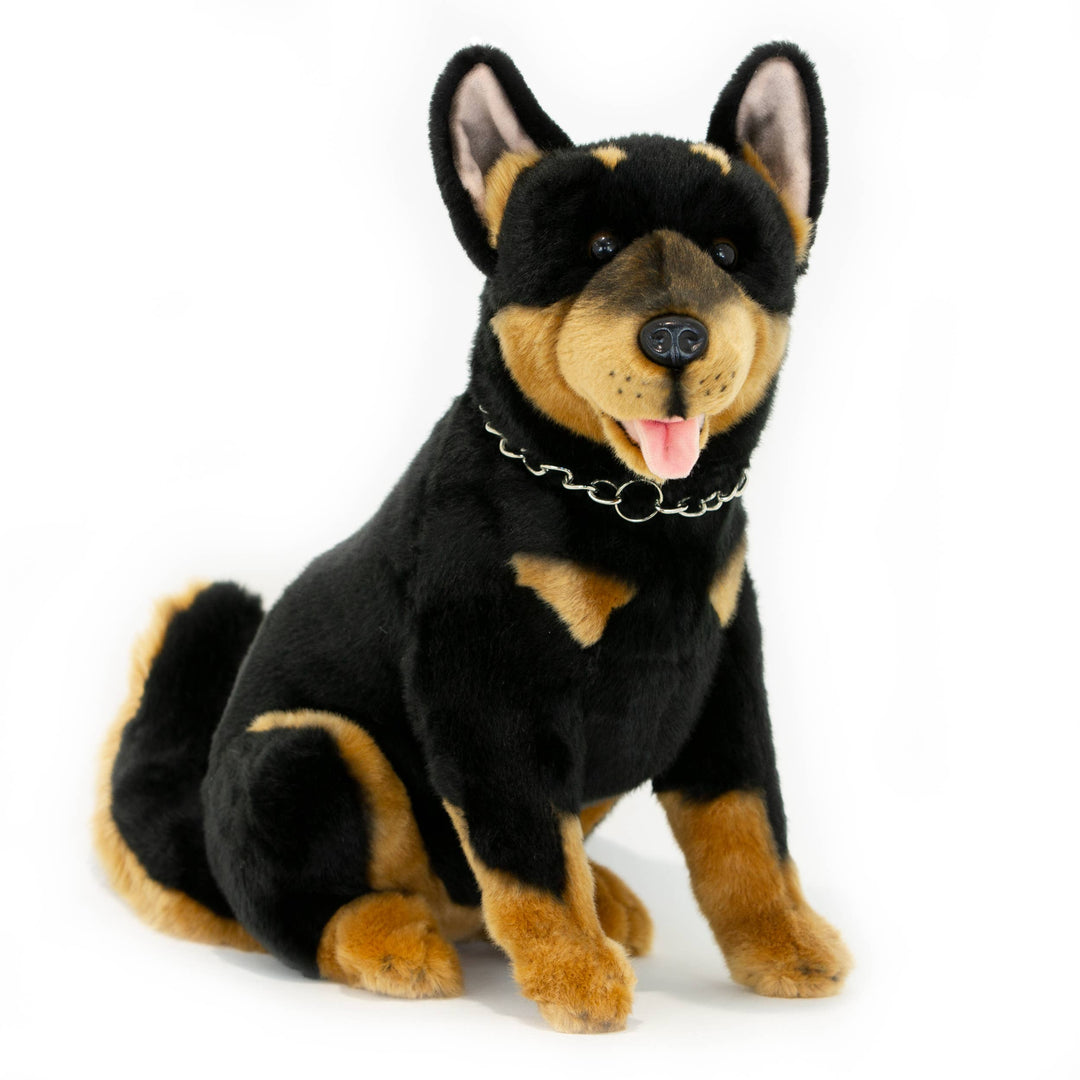 FAIRE: FurTastic Friends by Bocchetta Plush Toys Plush dogs Realistic Black and Tan Large Sitting Australian Kelpie Plushie Size 36cm/14"