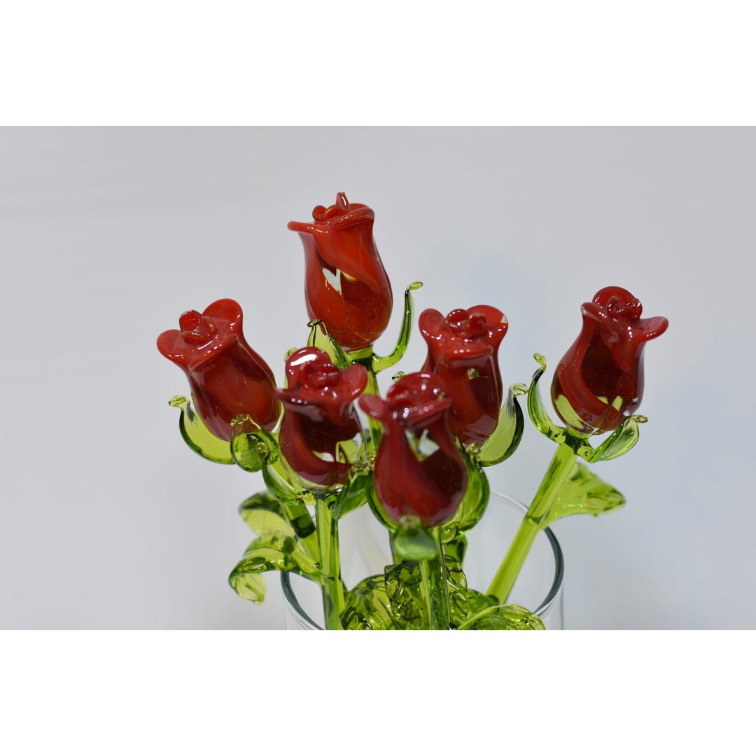 FAIRE - Glass by Inezz Decor Red Roses Handblown Glass Rose Buds