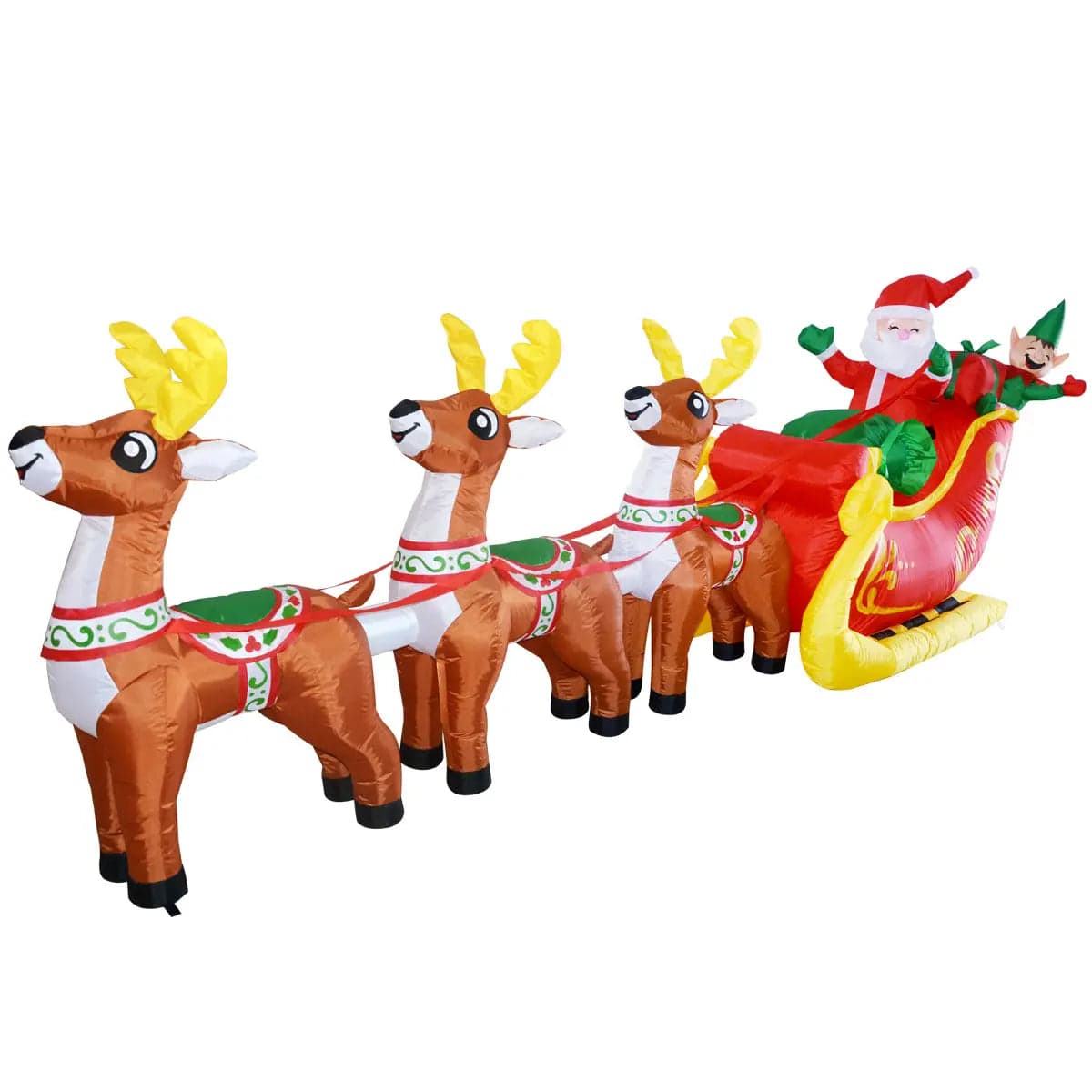 Faire: GOOSH INC Christmas Inflatable Santa Sleigh Santa Reindeer Sleigh 12 ft Christmas Inflatable Outdoor/Indoor Decoration with Built-in LED Lights