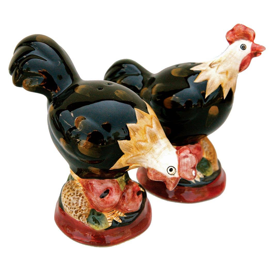 FAIRE - Great Finds Salt & Pepper Shaker Set Colorful Rooster & Hen Chicken Salt & Pepper Set *