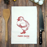 FAIRE - Green Bee Tea Towels Kitchen Red Farm Chick Handprinted White Flour Sack Tea Towel with Hanging Loop