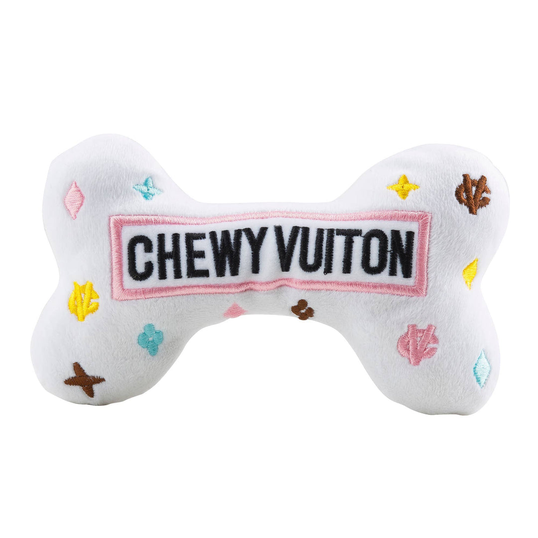 FAIRE - Haute Diggity Dog Pet Toy Small Plush Parody Pet Chew Bone White Chewy Vuiton Bones for Dogs with Speaker Inside