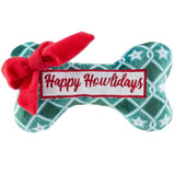 FAIRE - Haute Diggity Dog Plush Bone with Squeaker Christmas Green Happy Pawlidays! Med Christmas Plush Dog Bone Toys with Squeakers