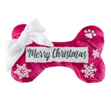 FAIRE - Haute Diggity Dog Plush Bone with Squeaker Christmas Red Happy Pawlidays! Med Christmas Plush Dog Bone Toys with Squeakers