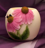 Bumble Bee on Coneflowers Handpainted Votive