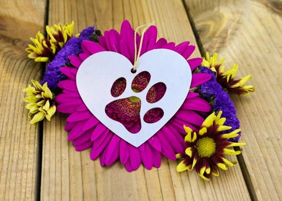 FAIRE - Iron Maid Ornament Paw in Heart Pet Paw Print and Bone Metal Ornaments Made in the USA! *