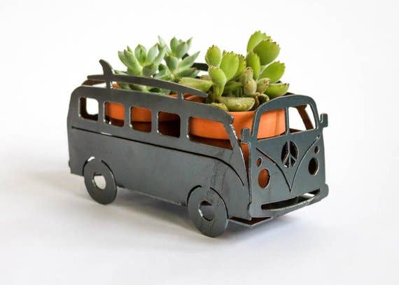 FAIRE - Iron Maid Surfing VW Van Camper Metal Planter