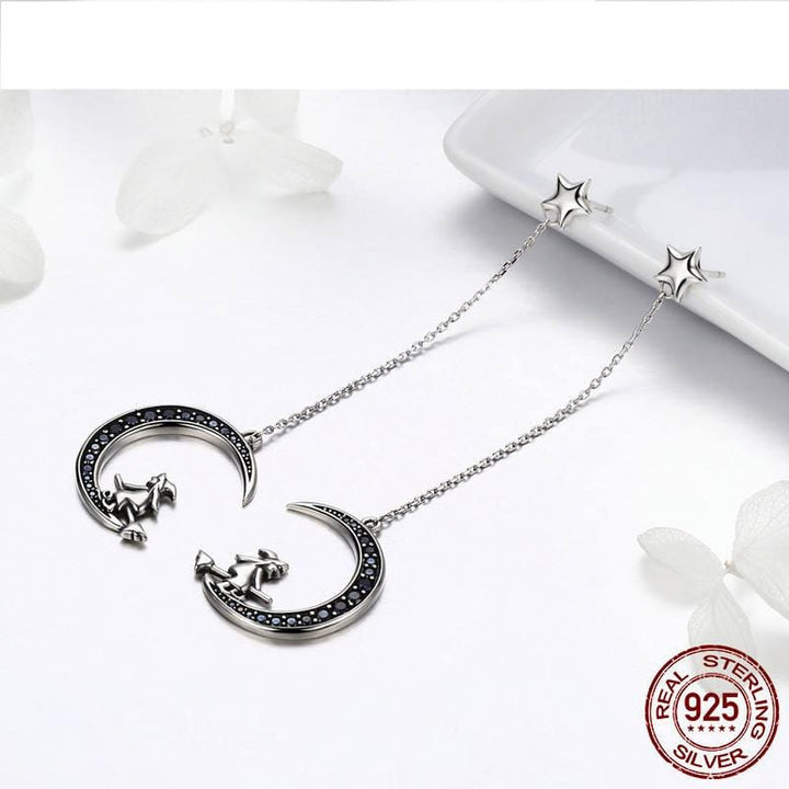 FAIRE Jewelry Witch Dangle Earrings Witch in Moon Sterling Silver Ring and Earrings