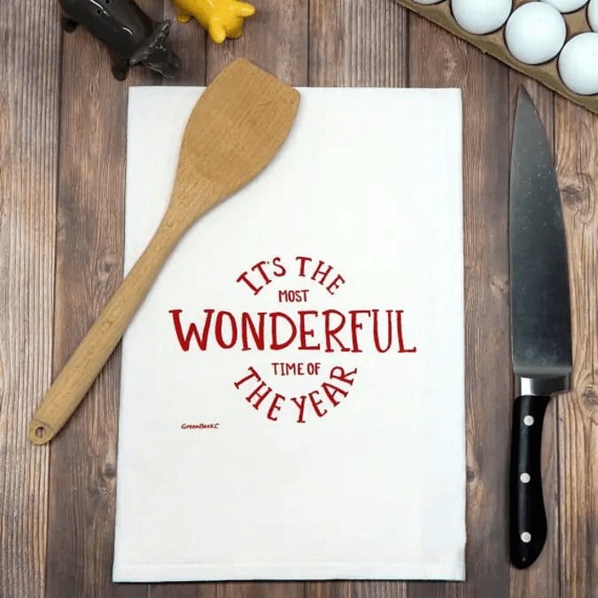 FAIRE Kitchen It's the MOST Wonderful Time of the Year Christmas Tea Towel-Handmade with LOVE in the USA
