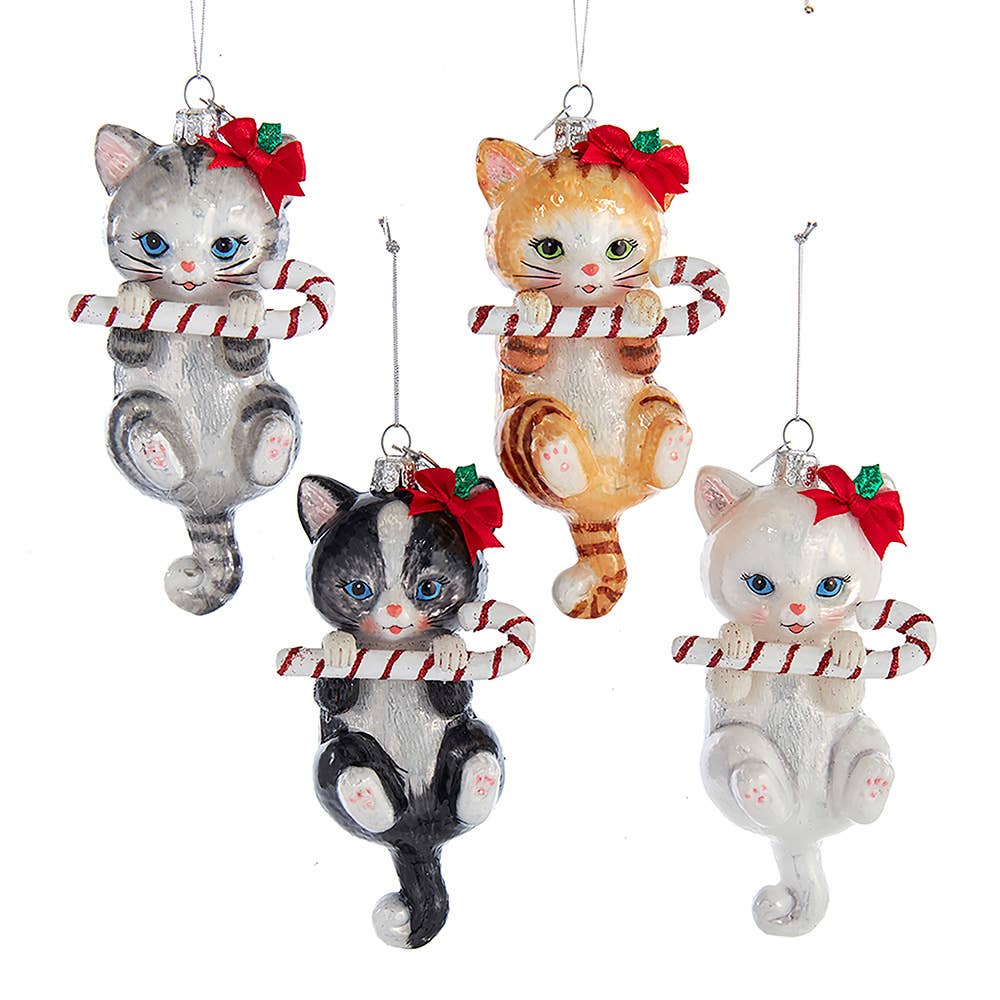 FAIRE - Kurt S. Adler cat ornament SET Cats with Candy Canes Noble Gems Ornaments