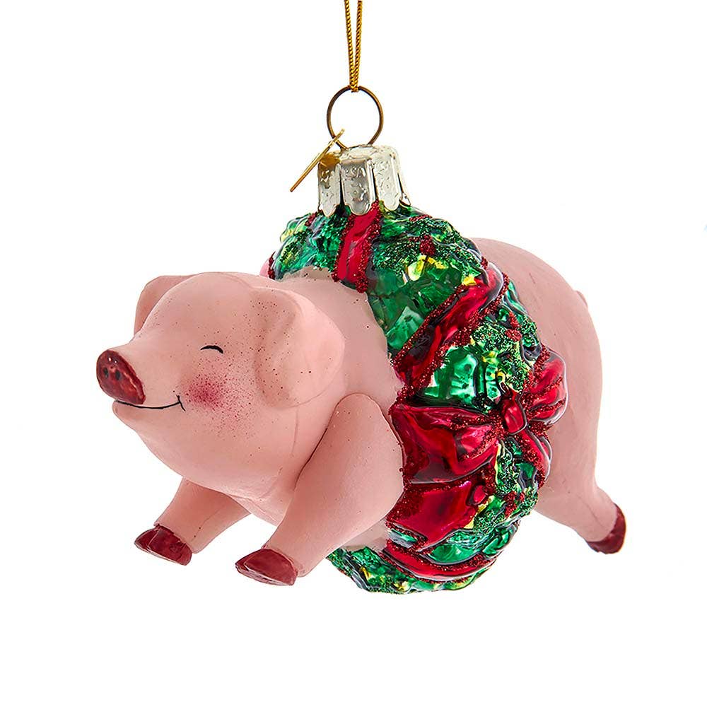 FAIRE - Kurt S. Adler Holiday Ornaments NOBLE GEMS PIG IN WREATH GLASS ORNAMENT by Kurt S Adler