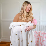 Faire-LollyBanks swaddle blanket bee Bee-utiful Muslin Honey Bee Baby Swaddle Blanket