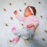 Faire-LollyBanks swaddle blanket bee Bee-utiful Muslin Honey Bee Baby Swaddle Blanket