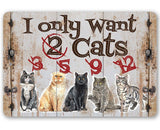 I Only Want Cats - Funny Metal Sign Handmade in the USA