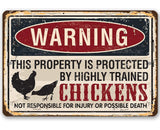 Faire-Lone Star Art Wall Decor 8 x 12 Property Protected by Chickens - Metal Sign