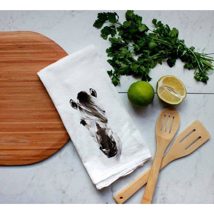 FAIRE - Meadowbrook Lane Kitchen Arabian Horse Closeout Farm Animal Watercolor Flour Sack Tea Towels-Rabbits, cows, horse, chicken