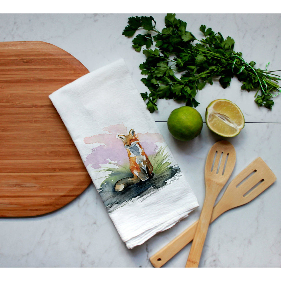 FAIRE - Meadowbrook Lane Kitchen Closeout Farm Animal Watercolor Flour Sack Tea Towels-Rabbits, cows, horse, chicken