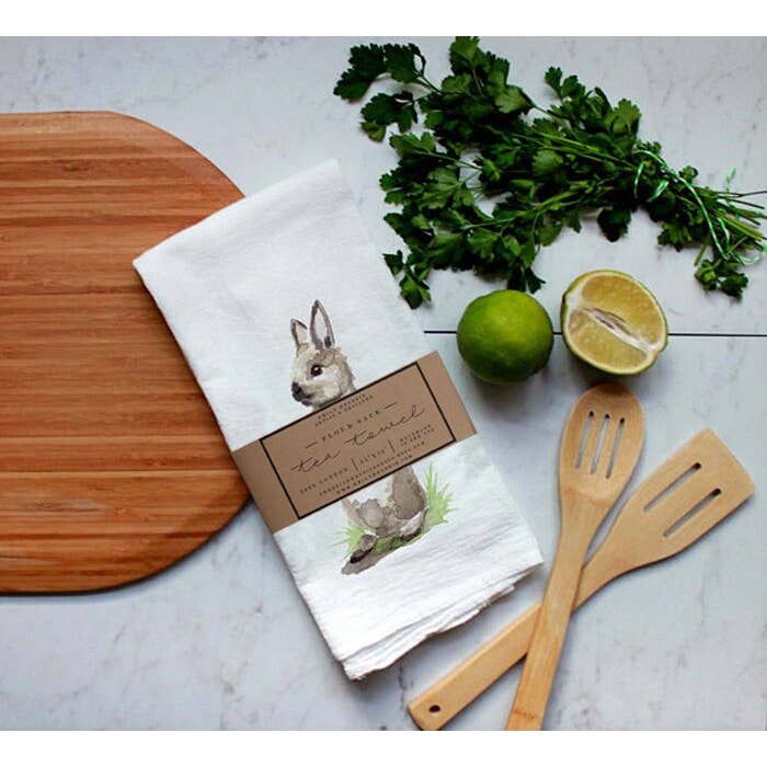 FAIRE - Meadowbrook Lane Kitchen Closeout Farm Animal Watercolor Flour Sack Tea Towels-Rabbits, cows, horse, chicken