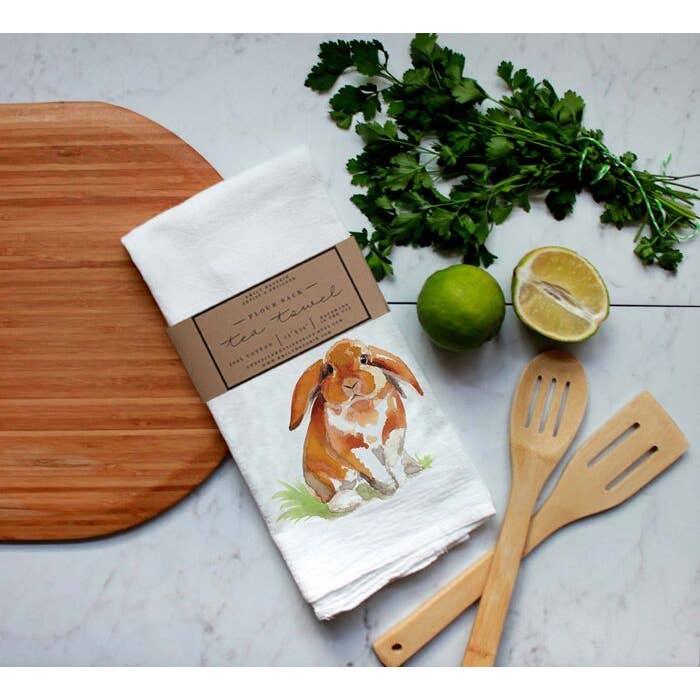 FAIRE - Meadowbrook Lane Kitchen Closeout Farm Animal Watercolor Flour Sack Tea Towels-Rabbits, cows, horse, chicken