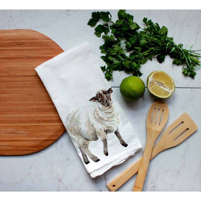 FAIRE - Meadowbrook Lane Kitchen Closeout Farm Animal Watercolor Flour Sack Tea Towels-Rabbits, cows, horse, chicken