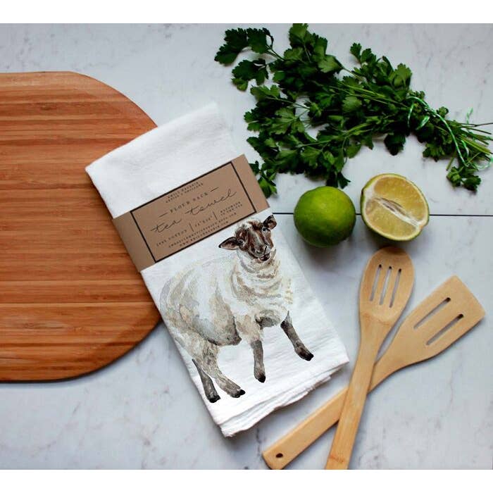 FAIRE - Meadowbrook Lane Kitchen Closeout Farm Animal Watercolor Flour Sack Tea Towels-Rabbits, cows, horse, chicken