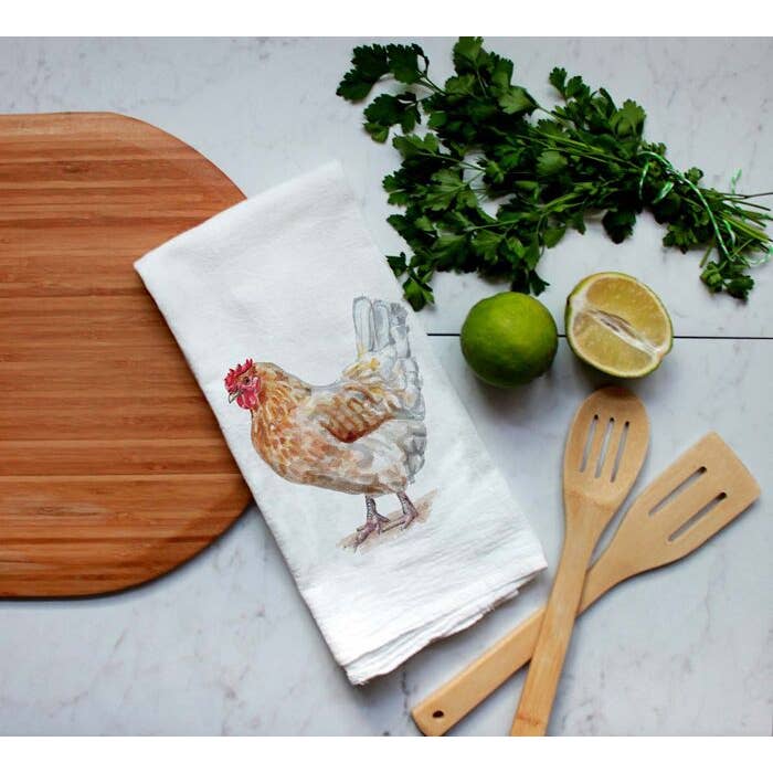 FAIRE - Meadowbrook Lane Kitchen Farm Chicken Closeout Farm Animal Watercolor Flour Sack Tea Towels-Rabbits, cows, horse, chicken