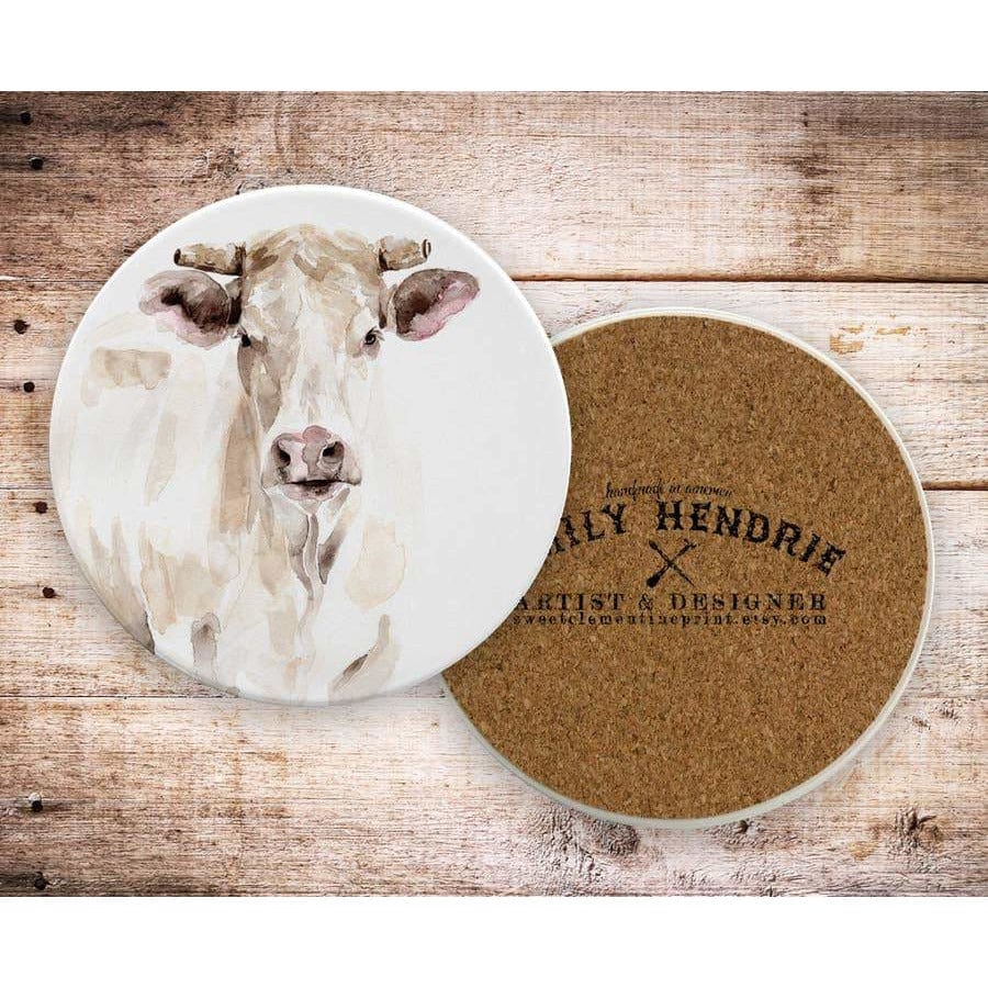 FAIRE - Meadowbrook Lane Kitchen Watercolor Farm Animals Ceramic Coaster Set-Pig, Cow, Hen, Goat