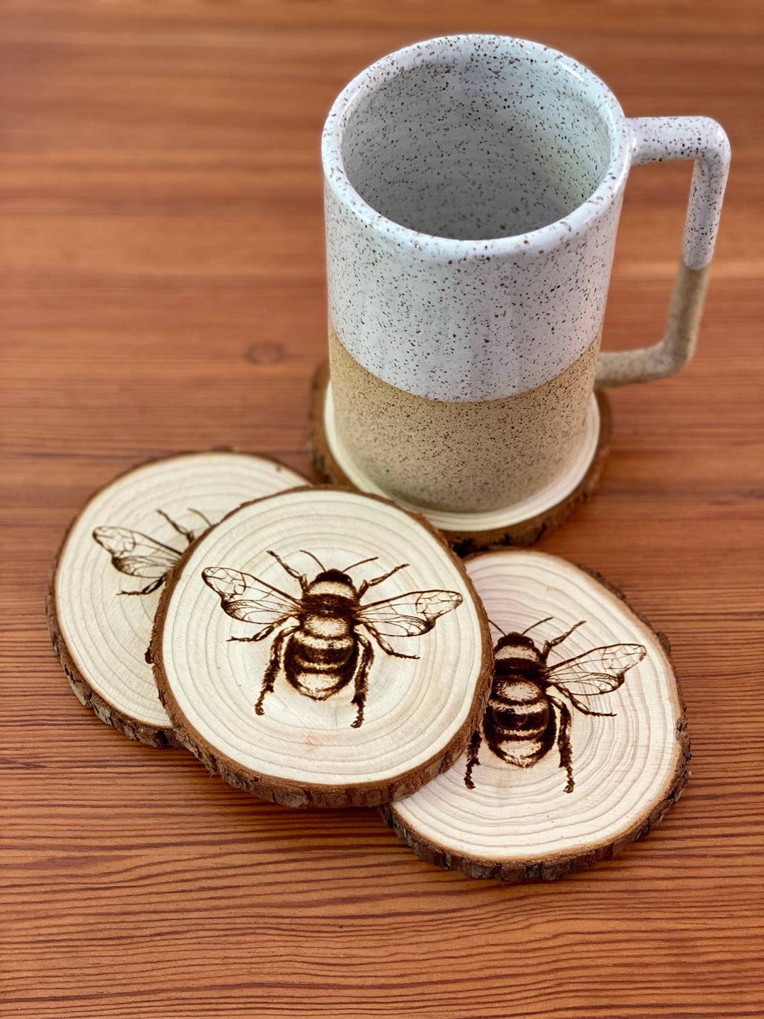 FAIRE-Munsell Made Coasters Engraved Wood Honey Bee Coasters*